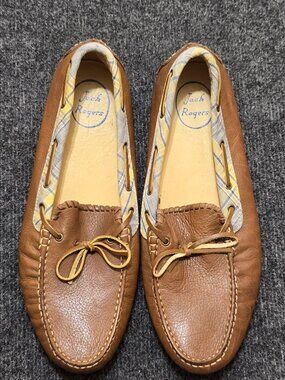 Jack Rogers Paxton Leather Moccasins Men’s 12M Brown Plaid Trim Driving Loafers